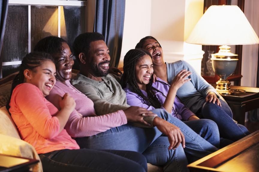 family watching tv